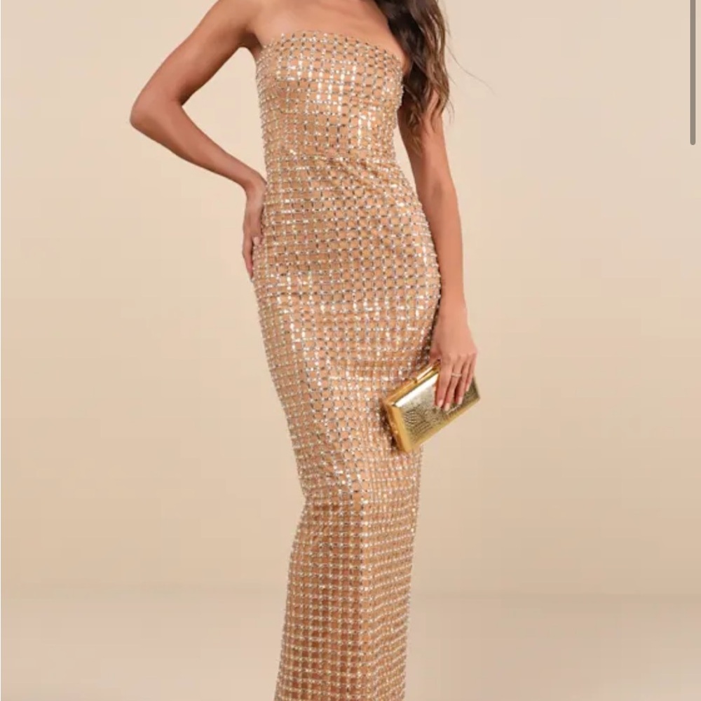 NWT Lulus tan pearl maxi dress